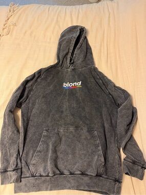 Blond Frank Ocean Gray Mineral-Wash Hoodie with Multicolor Logo - Large